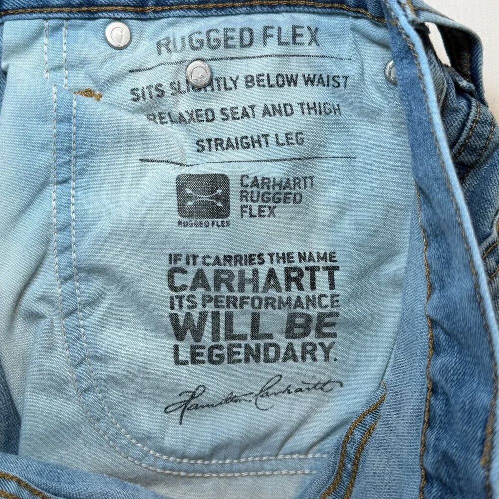 CARHARTT Rugged Flex Distressed Straight Leg Denim Blue Jeans 32 x 34